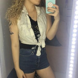 White and very light blue blouse crop top